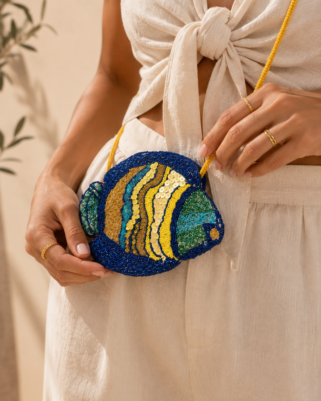 Hand beaded fish bag