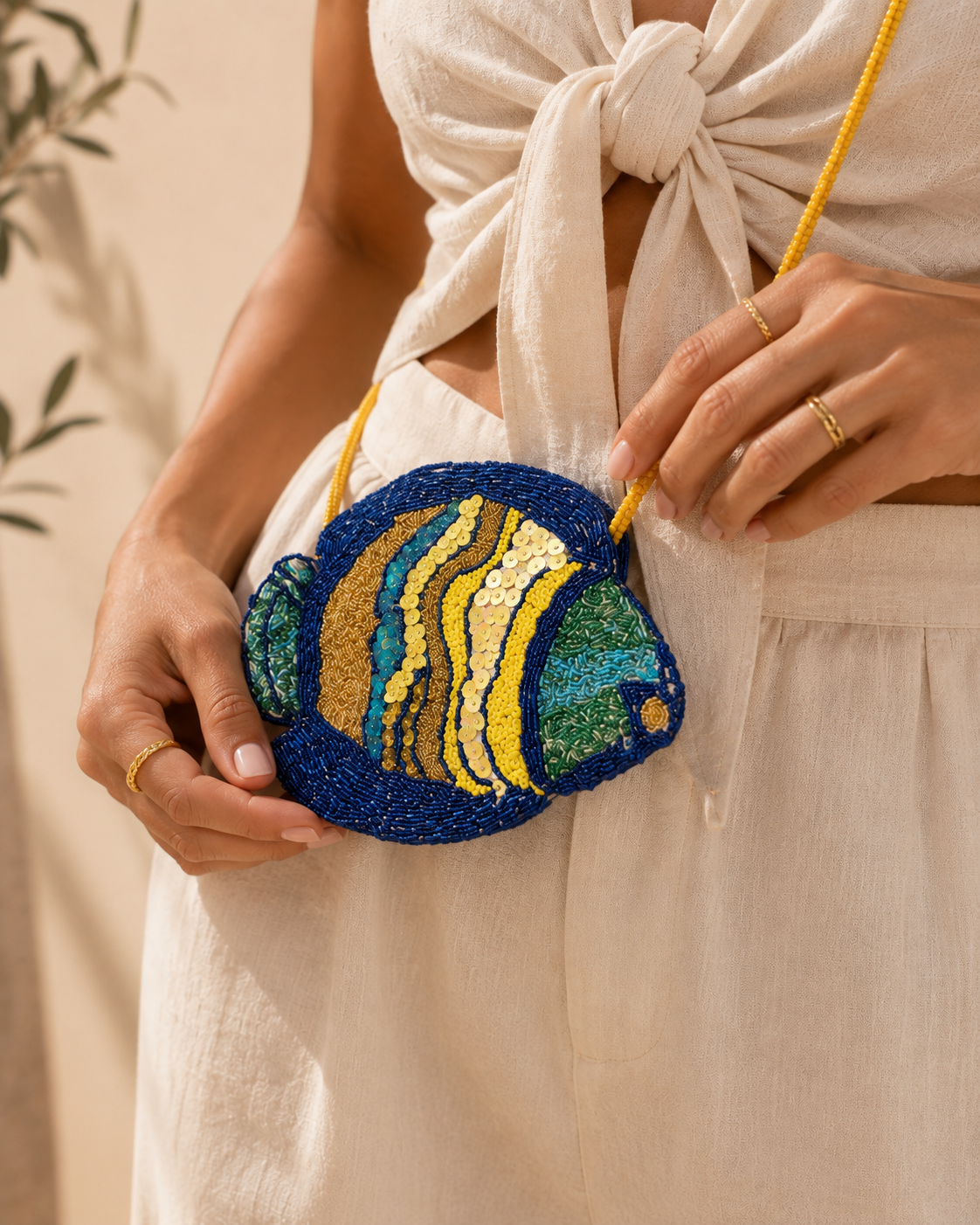 Hand beaded fish bag