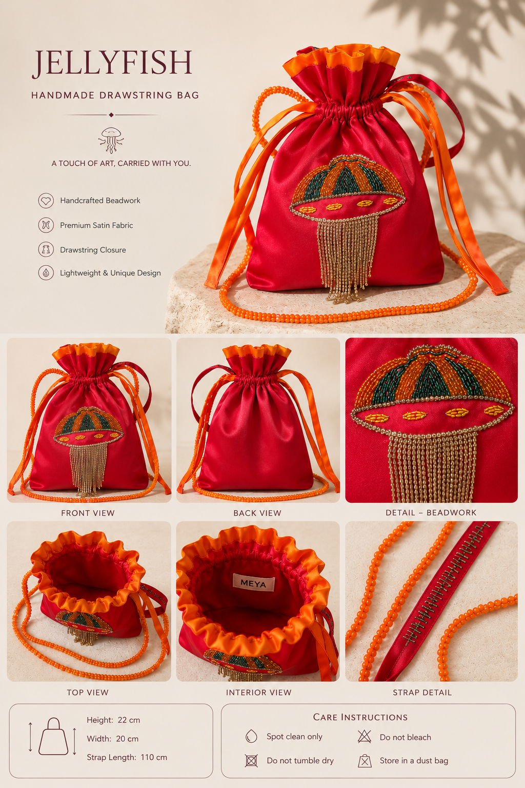 Jellyfish handmade beaded bag